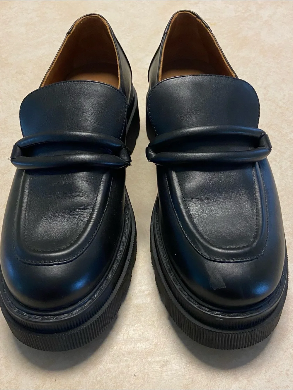 Voile Blanche Shoes Womens Size 39 (8.5) Leather Platform Loafers Black Elaiza